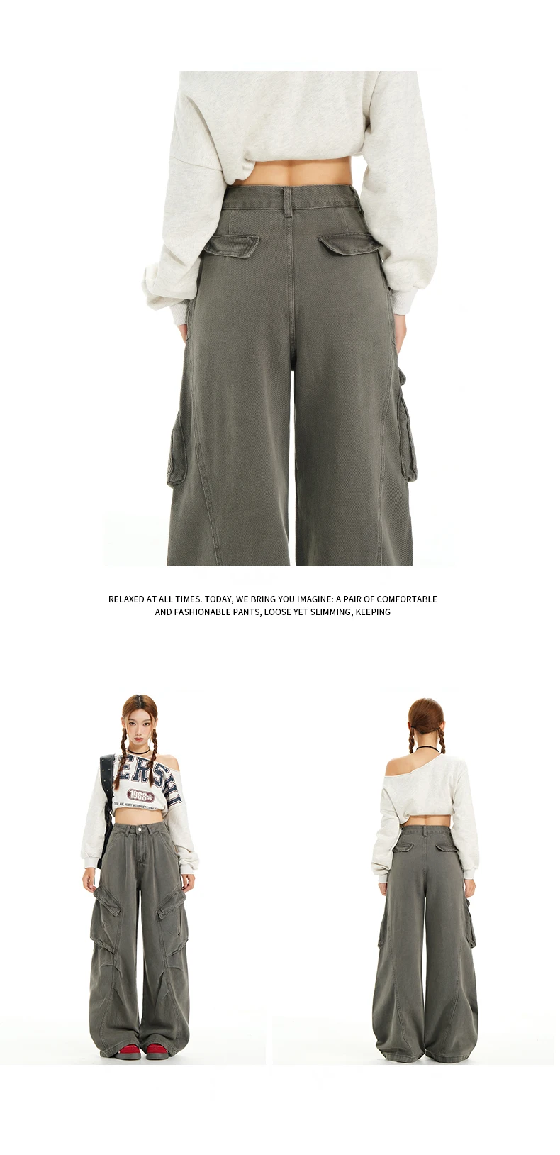 Retro Casual High Waisted Baggy Cargo Jeans Women Washed Distressed Wide Leg Pants Brown Denim Y2K Streetwear Vintage Trousers