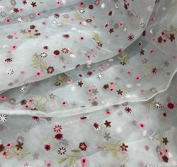 

New soft mesh embroidery lace organza embroidered fabric Floral DIY Princess dress lace fabric