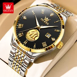OLEVS 6696 Automatic Watch for Men Luxury Brand Real Gold Sailboat Stainless Steel Waterproof Date Men's Mechanical WristWatch