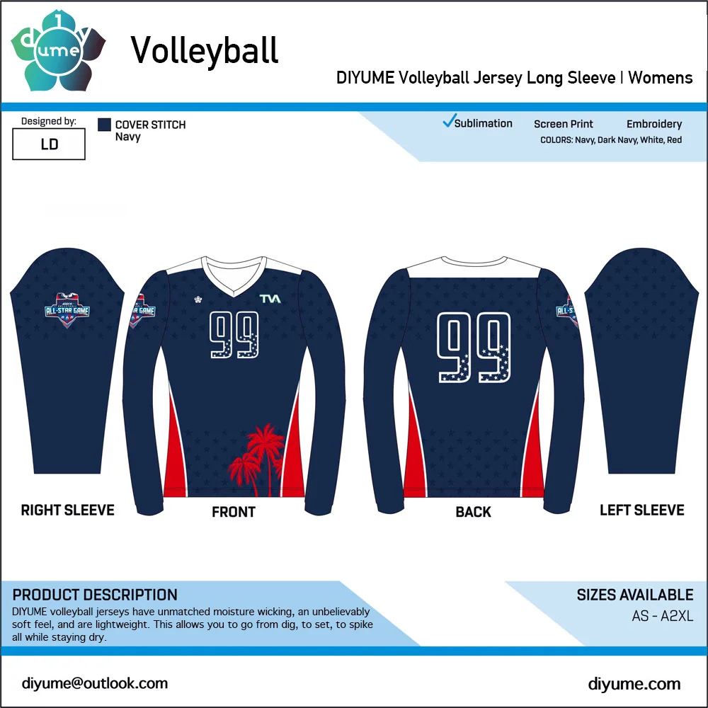 Men Women Youth Volleyball Long Sleeve V-neck T-shirt Training Competition Team Uniform Printable Number Name Jersey