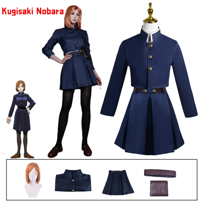 

Jujutsu Kaisen Kugisaki Nobara Cosplay Costume Wig Pocket Tattoo Anime Halloween Women Uniform Full Set for Women Girls