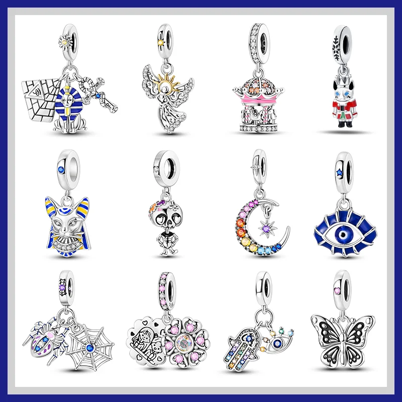 

2024 Brand New 925 Sterling Silver Pyramid Spider Charm Beads for Original Pandora Charm Bracelet DIY Fine Jewelry Gift Making