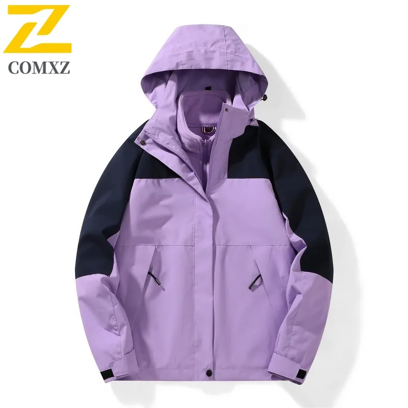 COMXZ Men's Trench Coat 3-In-1 Multi Pocket Hooded Hiking Travel Rainproof Coat Climbing Breathable Wear Resistant Outerwear