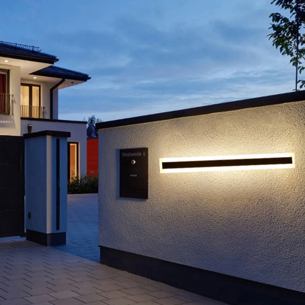 Long Strip Outdoor Wall Lamp Exterior Wall Ip65 Waterproof Modern LED Lighting Garden Villa Balcony Washer 85-265V Dimmable