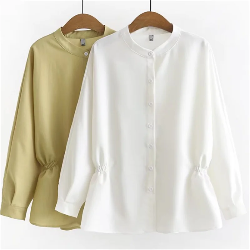 Женская Весенняя рубашка большого размера, новинка 2022, модная повседневная Свободная рубашка с воротником-стойкой и длинным рукавом, 8106