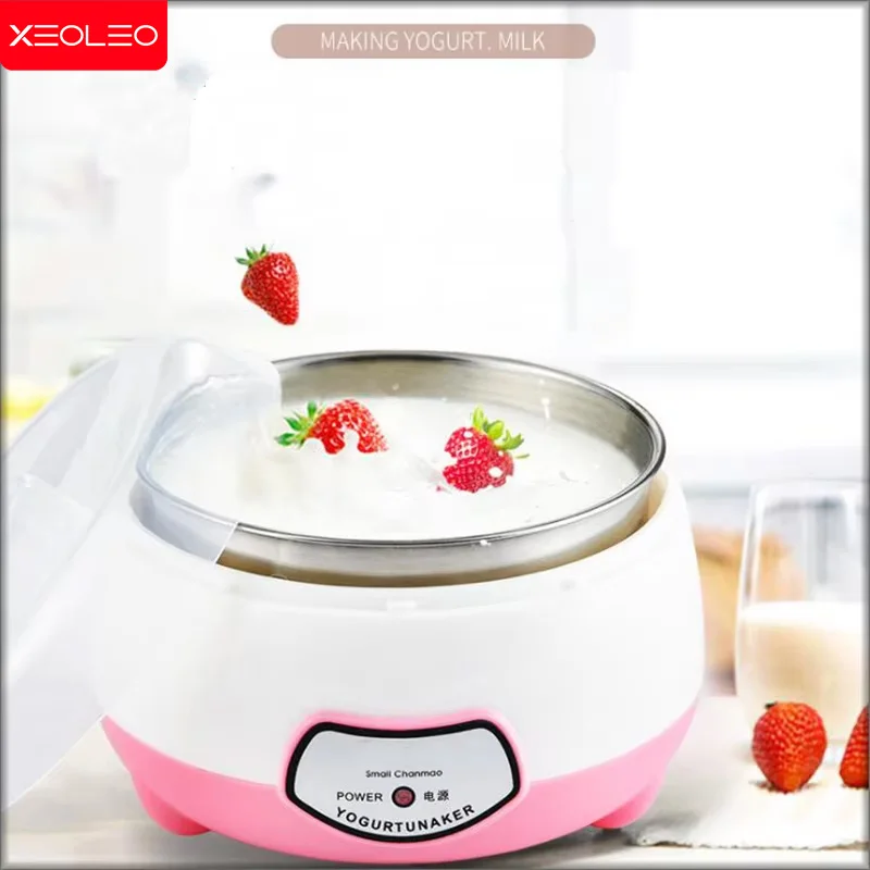 XEOLEO Yogurt Maker Mini Automatic Yogurt Machine Household DIY Yogurt Tools Kitchen Appliances Stainless Steel Tank Pink 220V 2
