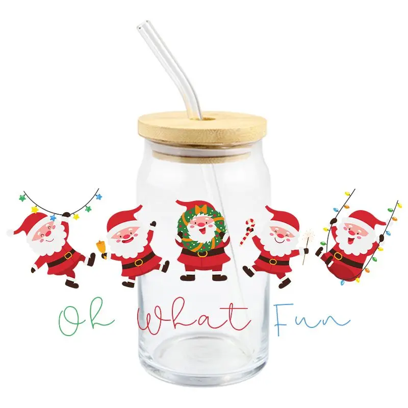 Christmas UV DTF Wrap Transfer Stickers Santa Claus Funny Design Waterproof Wrap Glasses Cups Mugs Bottles Decal