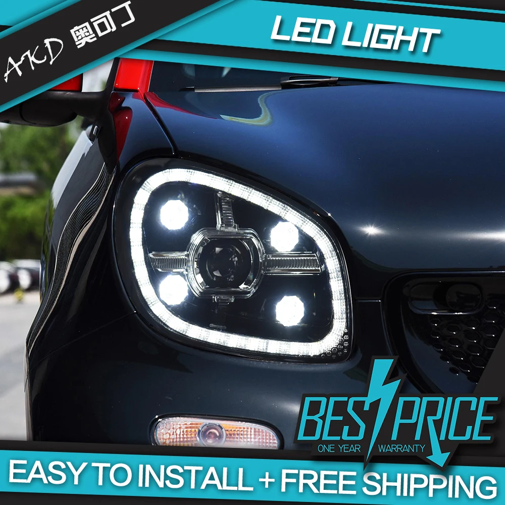 

AKD Car Styling for Smart LED Headlight 2015-2020 W453 Diamon Head Lamp LED DRL Projector Lens High Beam Auto Accessories