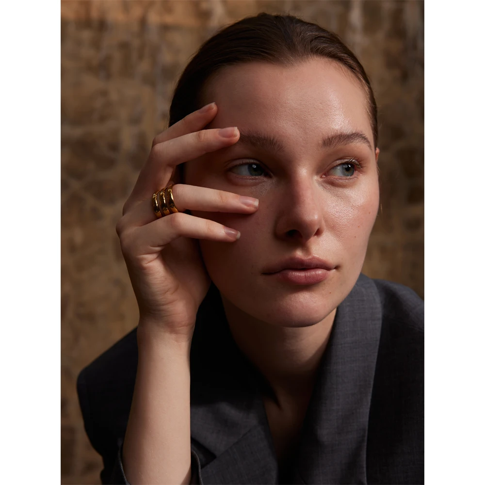 Yhpup Stainless Steel Layered Finger Ring for Women