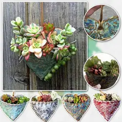 Heart Shaped Planting Succulent Pocket Flower Pot Garden Decoration Retro Floral Printed Resin Planter Pots Creative Ornaments