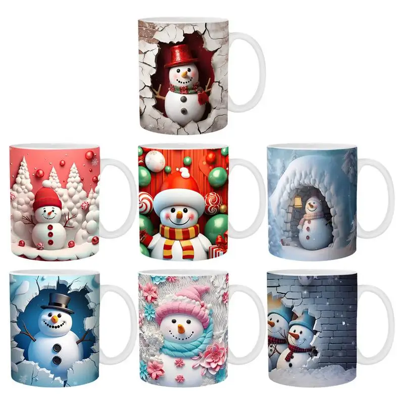 

Christmas Snowman Mug Durable Dishwasher & Microwave Safe 3D Lovely Printed Ceramic Coffee Mugs Portable Printed Coffee Mugs
