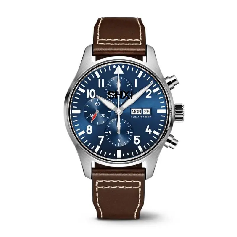 

Men's Watch Mechanical Automatic Chronograph iw377717 Blue Dial Leather Strap 43mm Luxury Watch 1:1 Replica Watch