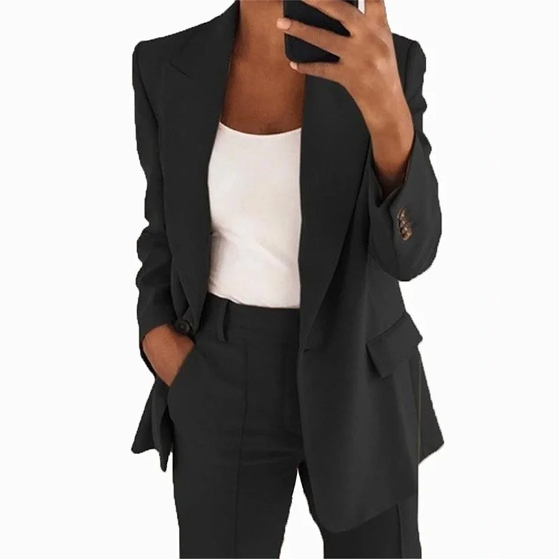 2022 Autumn and Winter New Ladies Commuter Solid Color Women's Clothing Fashion Lapel Slim Long-sleeved Temperament Suit Jacket