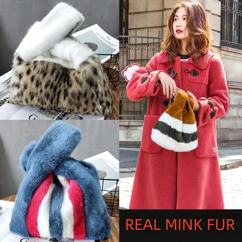 

2023 New Colorful Fashion Korean Shoulder Bag Luxury Fox Fur Large Capacity Underarm Bag Casual Fluffy Real Fur Handbag