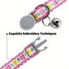 Exquisite Floral Embroidered Cat Collars, Adjustable And Durable Pet Collars, Cat Supplies, Cute Cat Collar With Bell   Perfect 4