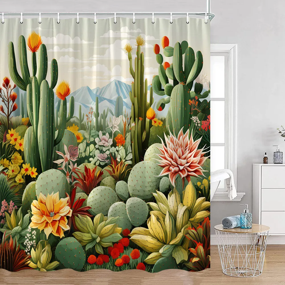 Plant Shower Curtain Cats Green Potted Plants Leaves Cat on the Toilet Modern Bathroom Decor Polyester Fabric Bathtub Curtain shower curtains