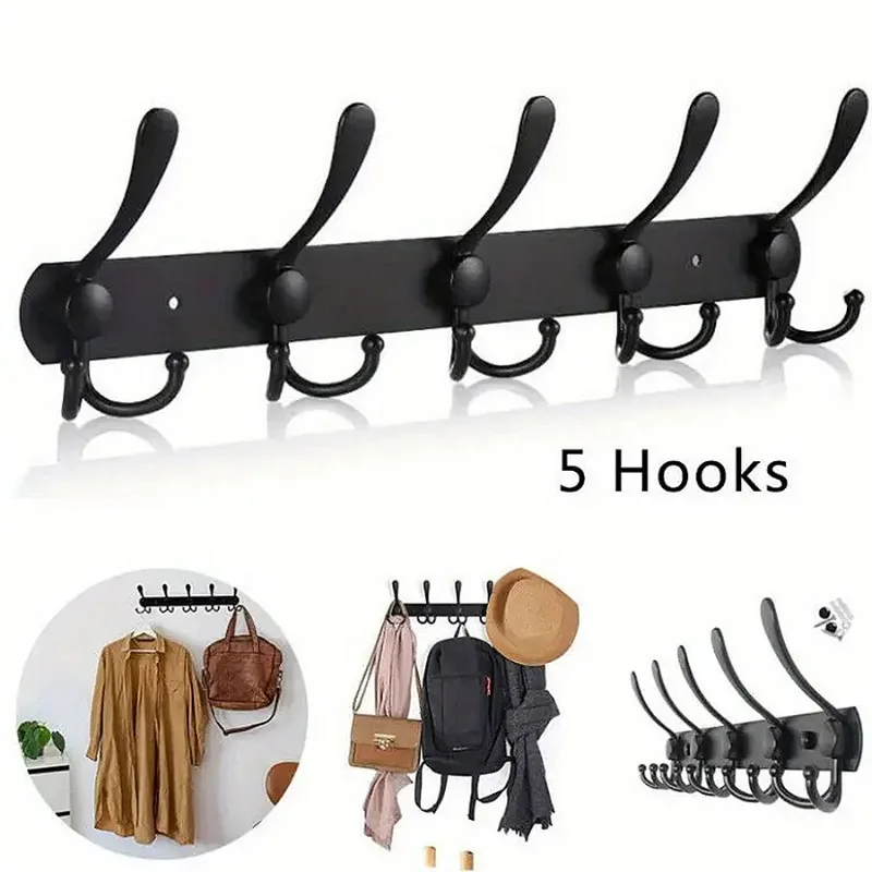 Wall Mounted Coat Rack, Five Heavy Duty Tri Hooks All Metal Construction for Jacket Coat Hat in Mudroom Entryway 4