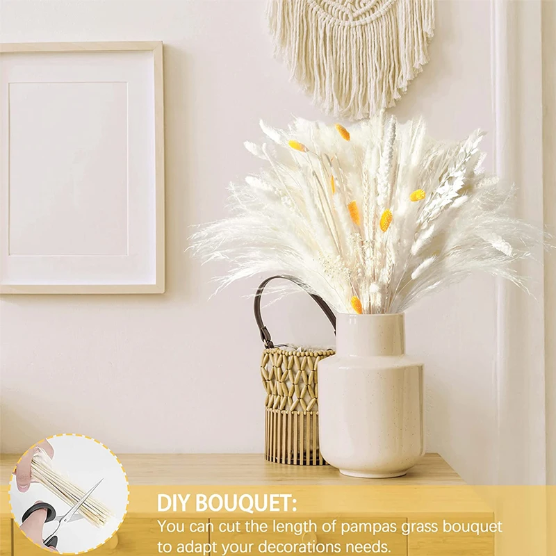 Fall Decor Natural Pampas Grass 100PCS Bouquet Decorations Home Decor  Long-Lasting Dried Flowers Bouquet for Boho Home Decor (Boho Style - 94pcs  +