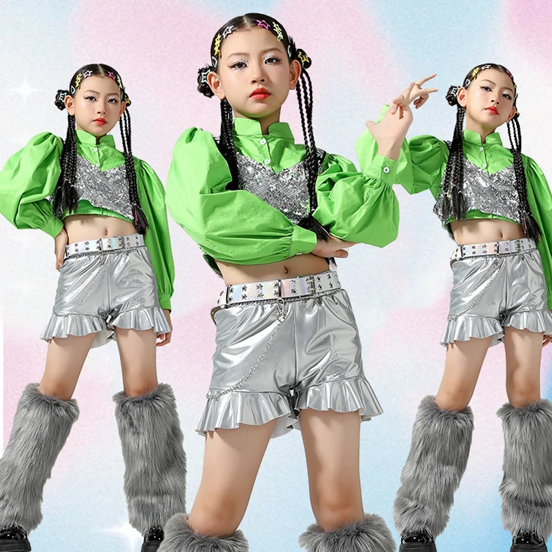 

2023 зеленые топы, женская одежда для джазовых танцев, Детская Одежда для танцев в стиле хип-хоп DQS14907