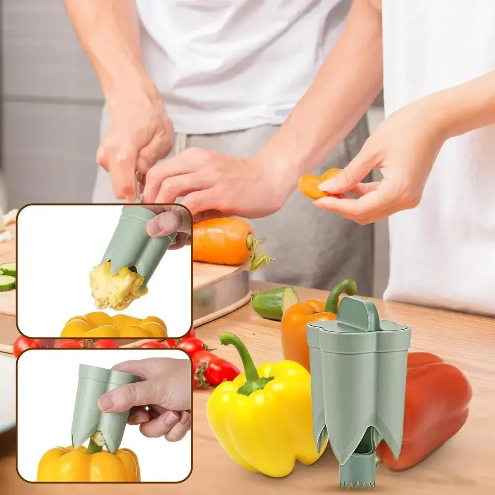 Pepper Seed Corer Cutter Pepper Seed Corer Remover, 2024 New 2 In 1 Bell Pepper Cutter Pepper Porer Seed Remover Tool, Quickly Cutting And Deseeding Bell Pepper Corer Tool For Vegetables Kitchen