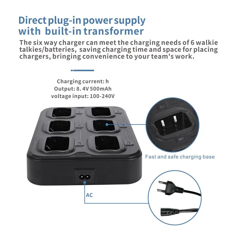 Original BAOFENG Walkie-talkie Six-Way Charger Stand Multi Rapid Charger Desktop For UV-9R/XR UV-9RPlus UV-9RPRO GMRS-9R UV-82WP