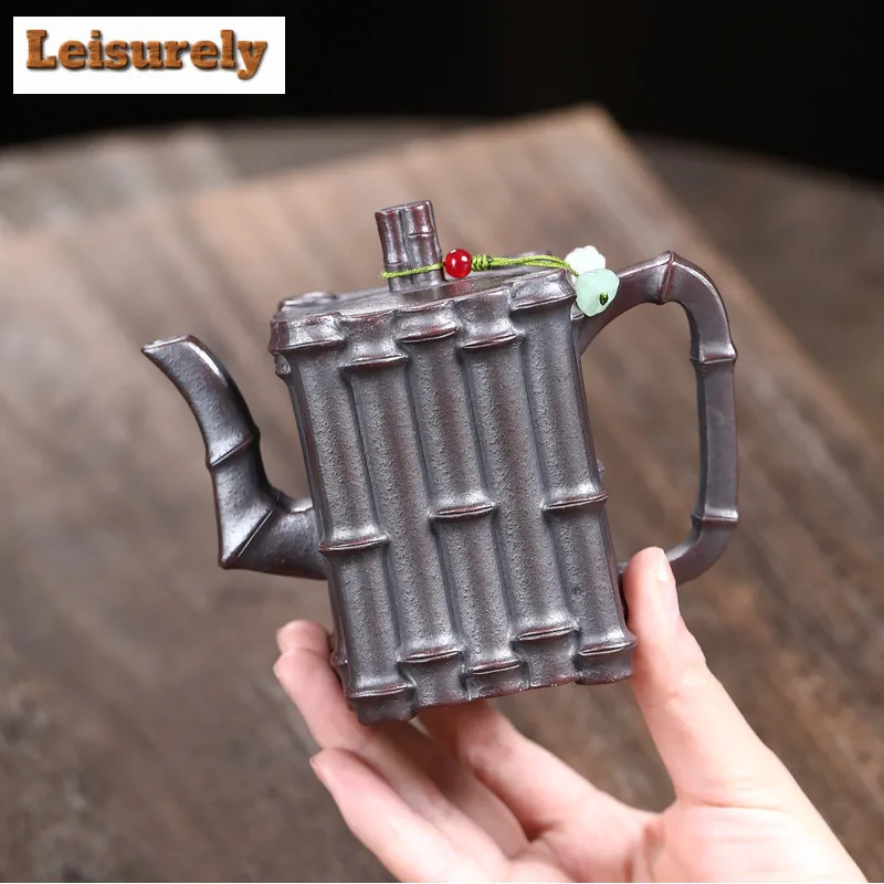 260ml Yixing Purple Clay Teapots Handmade Square Pot Raw Ore Antique Brass Mud Tea Soaking Kettle With Strainer Zisha Tea Set