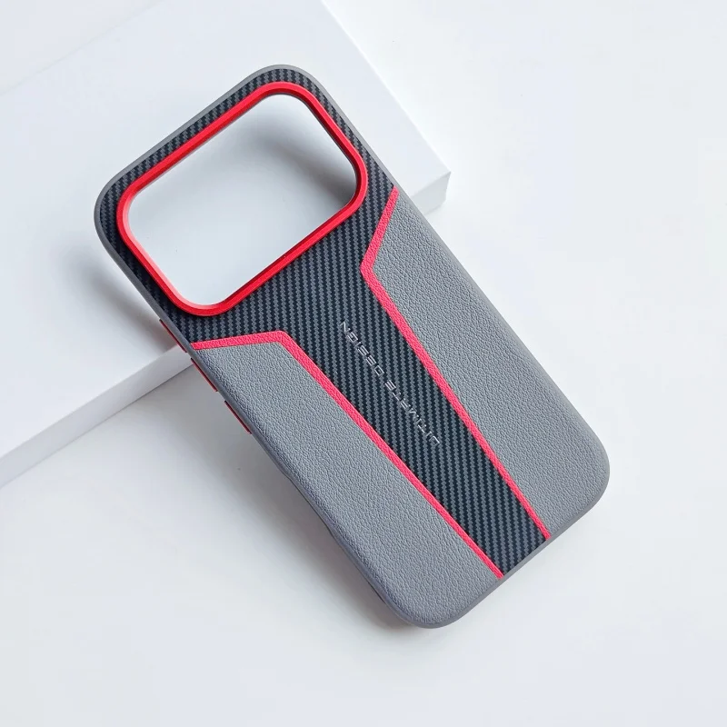 Premium Carbon Fiber Leather Protective Case with Metal Lens Ring - Anti-Drop Full Coverage