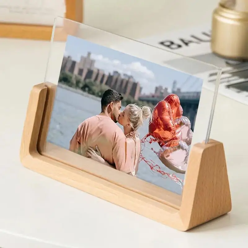 Beech Wood Creative Photo Frame Acrylic U Shape Transparent Frame 13X18 15X20 Desktop Pictures Frame For Home Modern Decoration