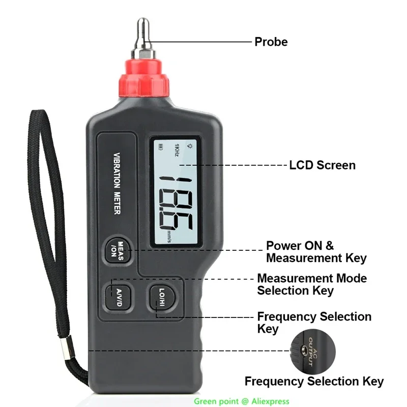 5PCS Digital Vibration Meter WT63A Sensitive Precise Handheld Vibrator LCD Backlight Equipped With AC Signal Output Interface 4