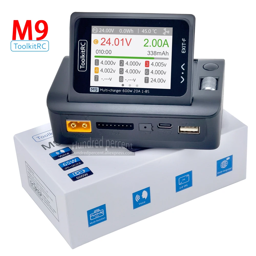 ToolkitRC M9 600W 20A USB Fast Charing DC Smart Charger Регулируемый угол экрана с функцией аудио для аккумулятора Lipo LiFe 1-8S