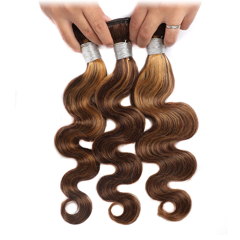 Blonde Highlight Body Wave Human Hair Bundles 30 inch Ombre Brown Blonde Colored 100g/pc Wavy Weaving