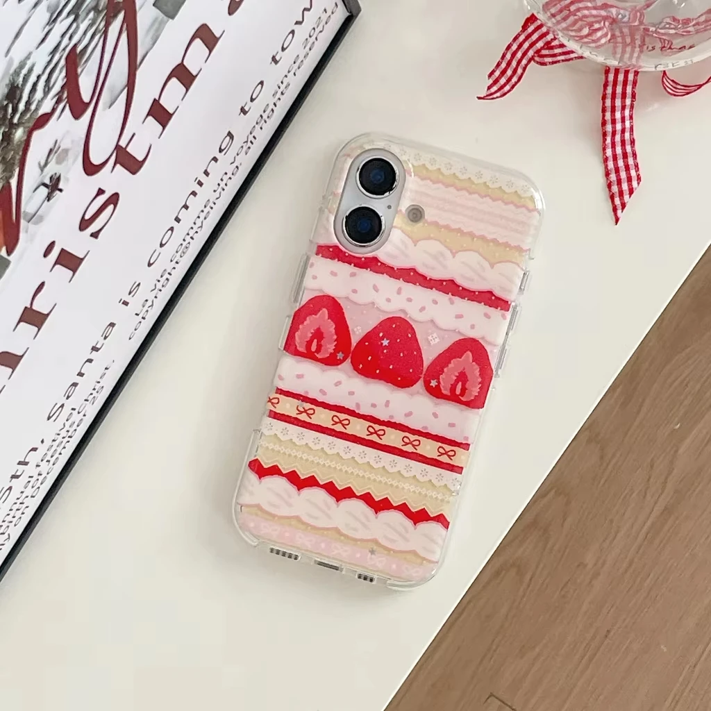 Cream Strawberry Cake Lace Bowknot Phone Case