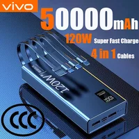 VIVO 120W 50000mAh High Capacity Power Bank 4 in 1 Cables Fast Charging Powerbank Portable Battery Charger For iPhone Samsung