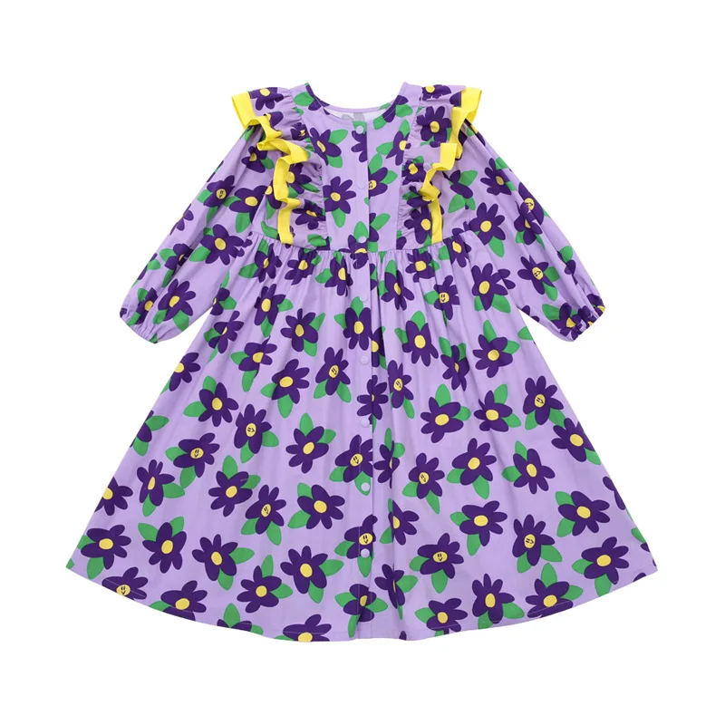 Children Clothes Girls Dress For 2022 New Spring Korean Kids Flower Print Princess Dress Baby Child Clothings Teenagers Costumes baby dresses cheap Dresses