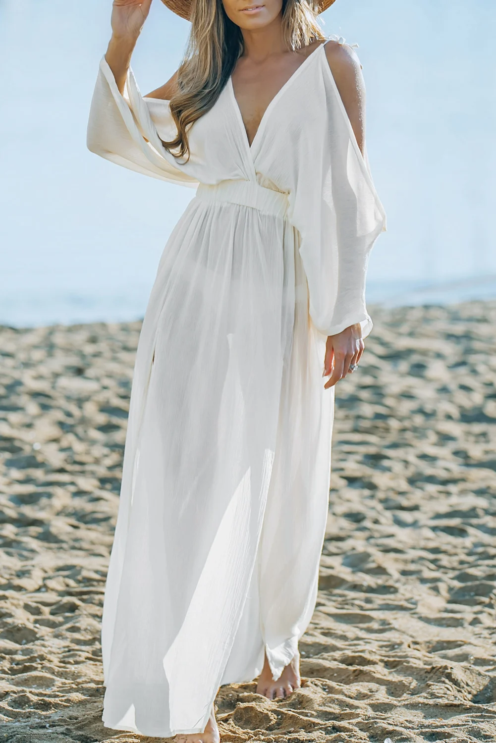White cold shoulder beach dress Clearance