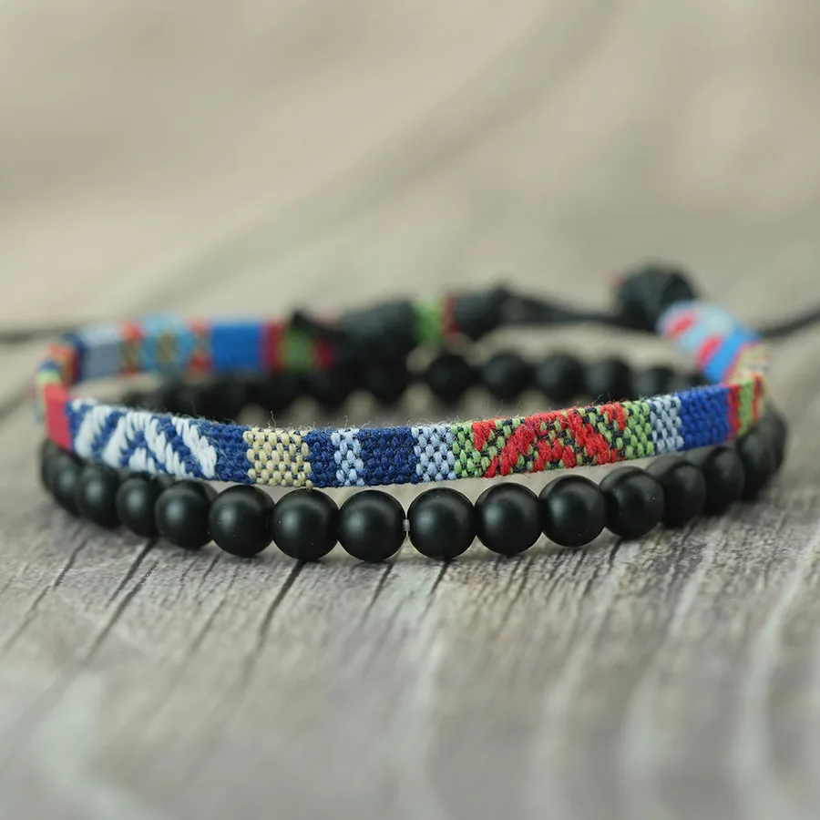 Handmade Woven Fabric Men Bracelet Set 5 Colors
