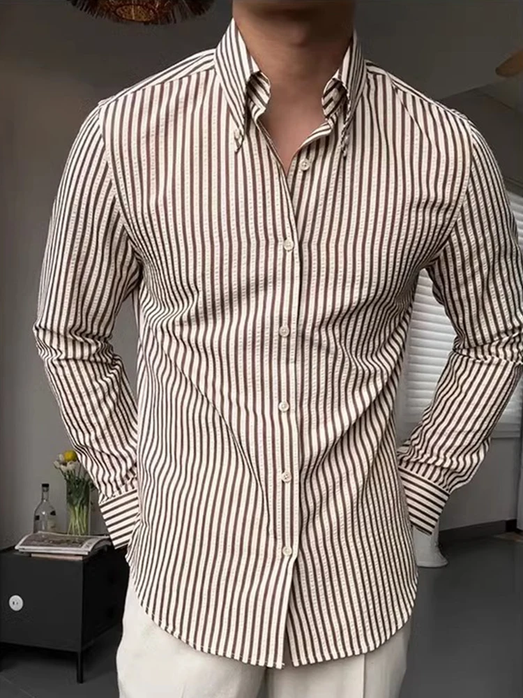 Casual Bubble Series irt Faionable Retro Button Wide Angle Collar Men's irt Daily Versatile Elegance M Long Sve S...