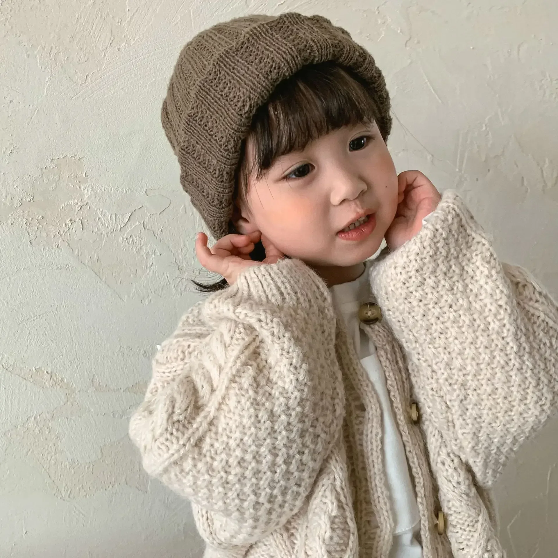 2pcs Korean Children Sweaters Cardigan Autumn And Winter Baby Coarse Wool Hemp Retro Cardigan