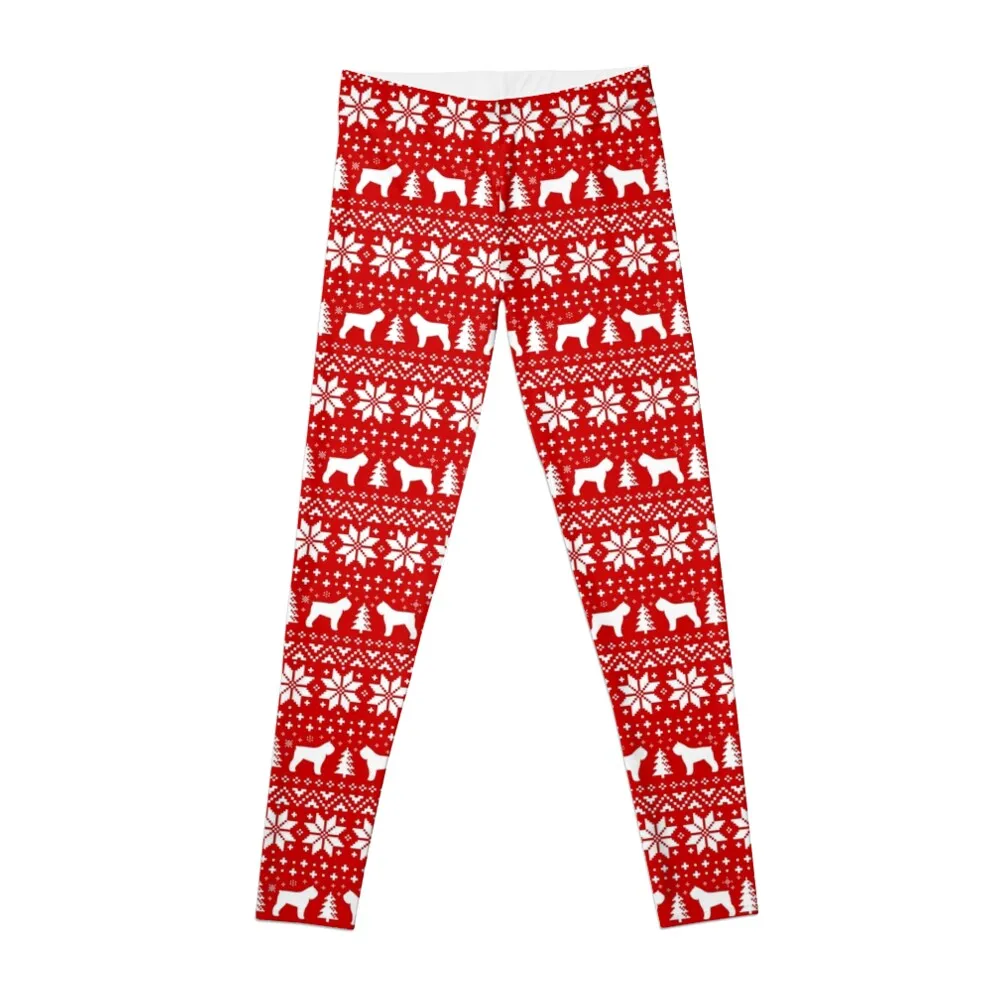 

Bouvier des Flandres Silhouettes Red and White Christmas Holiday Pattern Leggings Fitness woman Womens Leggings
