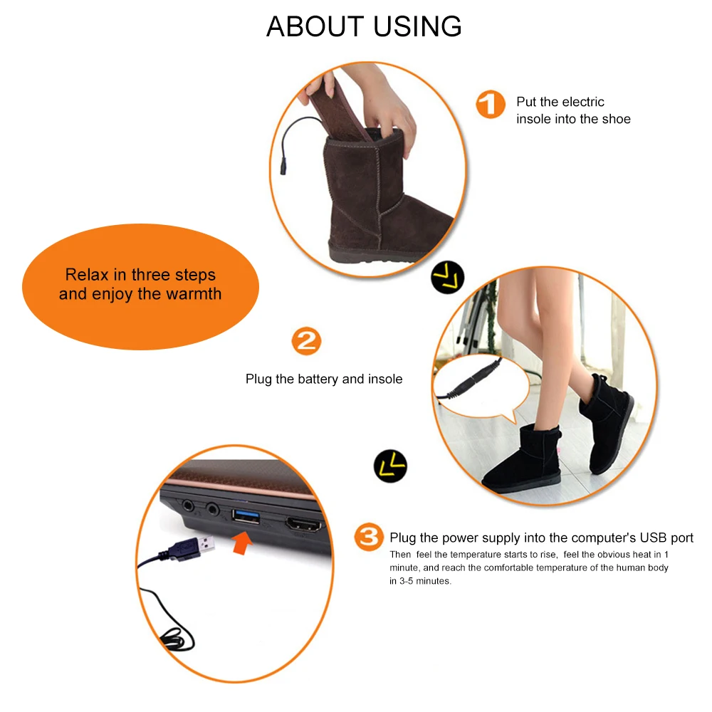 Heated Insoles shoe insoles heated shoe insoles USB Charged Electric For Shoes Boot Keep Warm With Fur Foot Pads