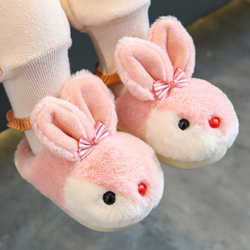 Children's Plush Slippers Girls Autumn Winter Kids Slides Indoor Home Non-Slip Warm Cotton Shoes