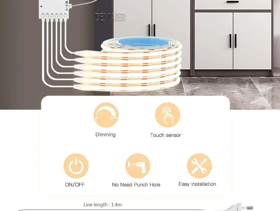Description Picture 3 of item220V/110V lighting for cabinet lampara led closet motion light EU COB Strip Kitchen Wardrobe Indoor Penetrable Hand Scan Touch