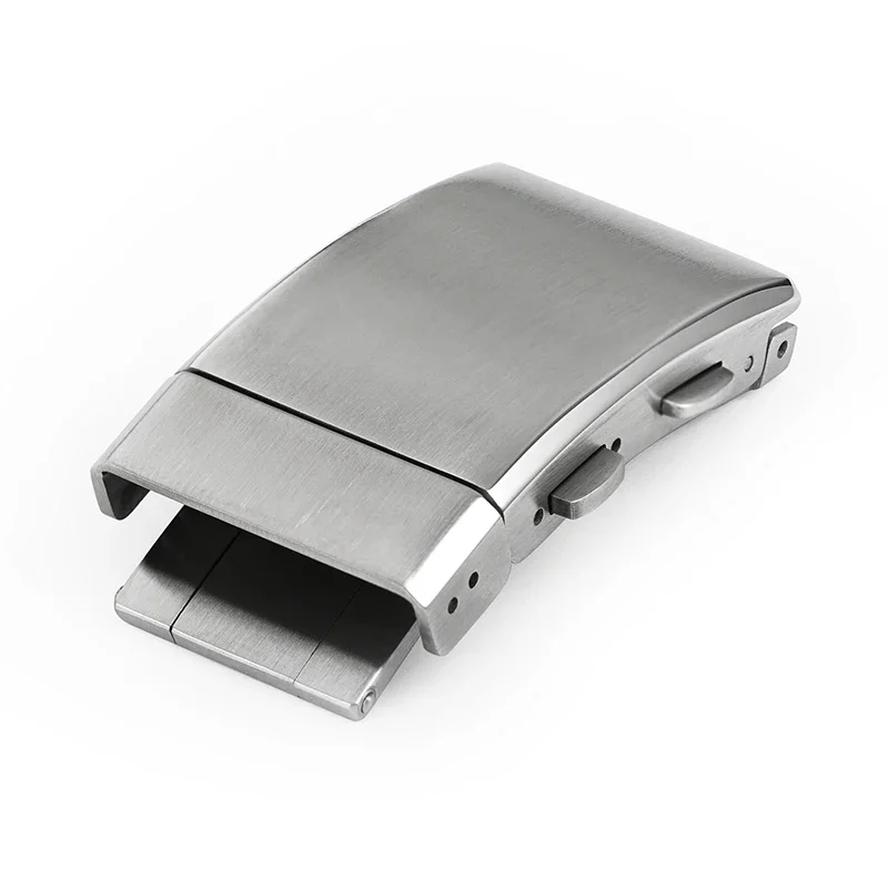Solid 316L Stainless Steel Brushed Folding Safety Watch Clasp, 18mm or 20mm, with Double Push Extendable Adjustable Buckle