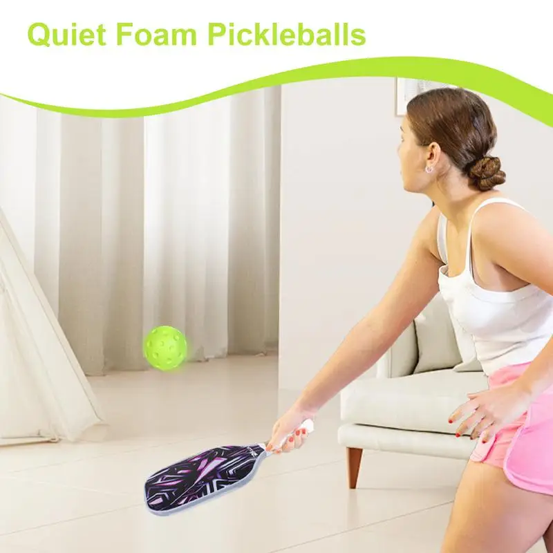 Pickleball Balls 3 Pack Quiet Foam Pickleballs for Indoor or Outdoor Practice with Exact Real Ball Bounce Green & Yellow Color
