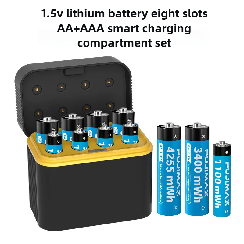 Rechargeable Lithium Battery 8 Slots AA/AAA 4255mWh/3400mWh 1.5V With Smart Charger Fast Charging Battery Charger Set