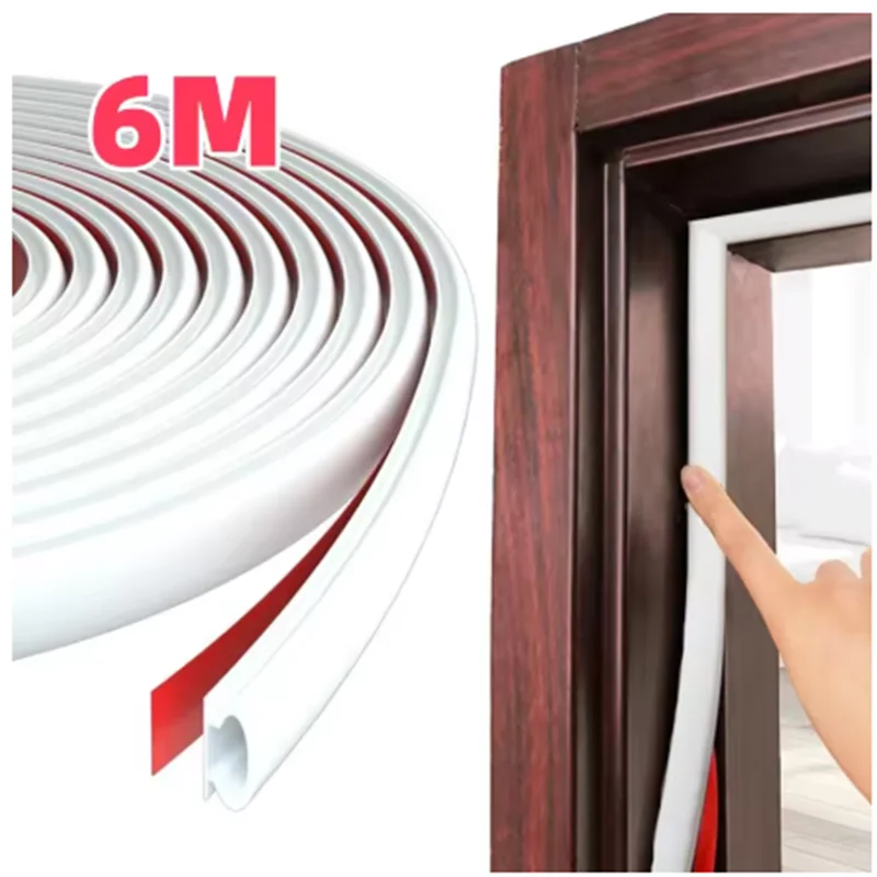 Weatherproof Soundproofing Self-Adhesive Door and Window Seal Strip - D-Shape, 6M Length