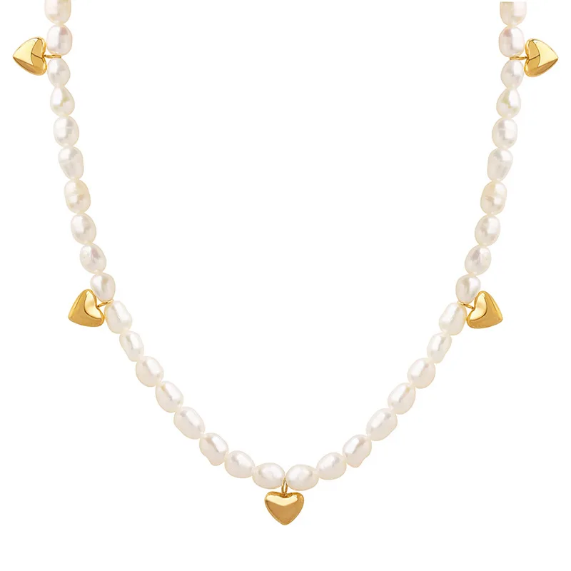 

New Pendant Necklace Premium Necklace Girl's Cute Heart Shaped Pendant Natural Freshwater Pearl Necklace Fashion Chain