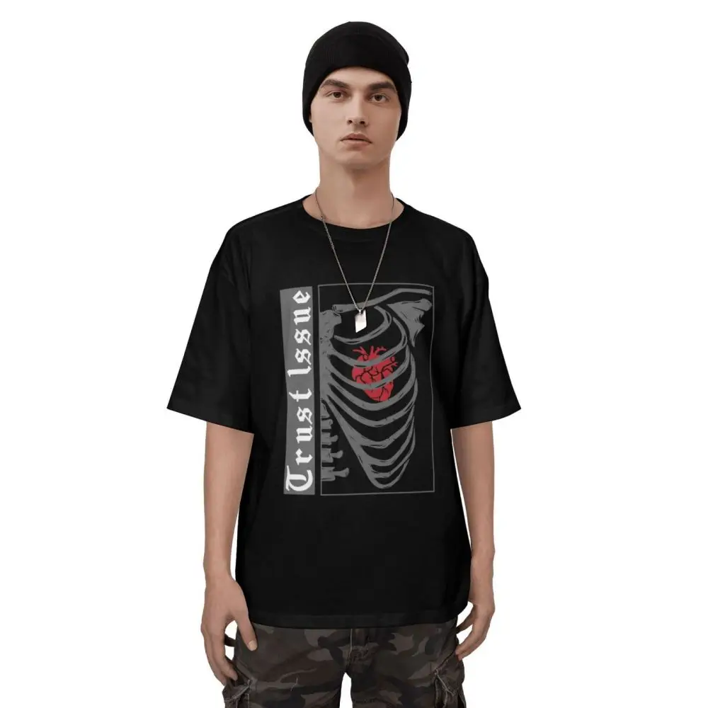 

Men Tops Trendy Art Clothing Pure Cotton Hiphop American Street Chicano Tattoo Character Heart Skeleton Abstract Graffiti Tshirt
