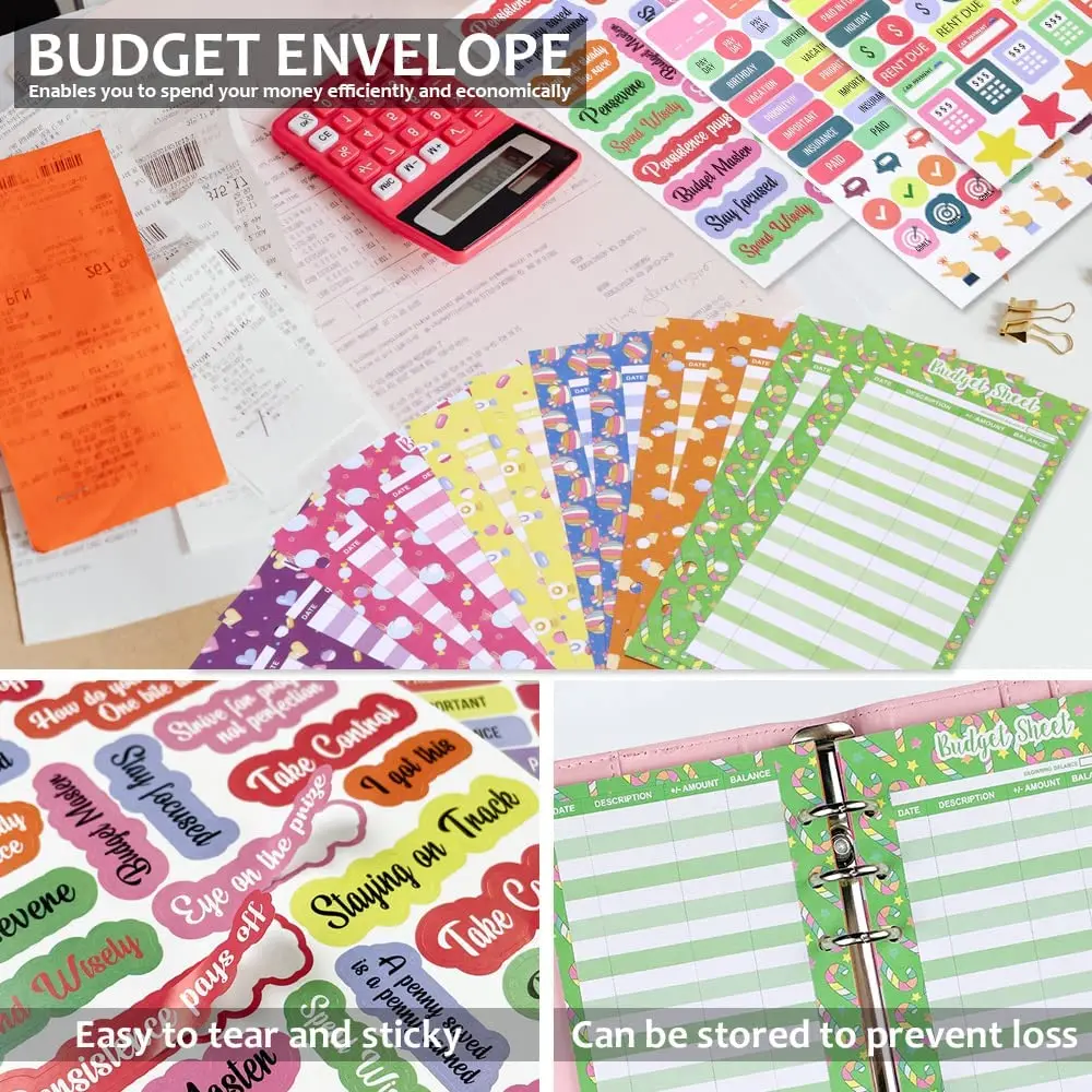 24 Pcs Cute Budget Sheets for A6 Budget Binder with 3 Sheets  Budget Stickers,Expense Tracker Sheets,Financial Organizer Planner