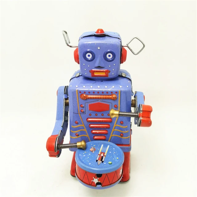 Retro Style Tin Robot Drum Toy Clockwork Toy Model Furniture Decoration Craft Children Gift 1
